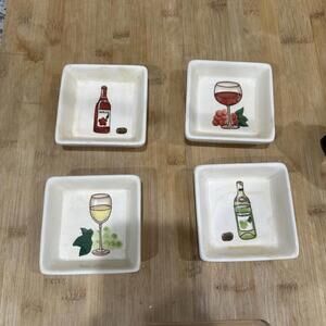 Set of 4 Nantucket Home 4" Side Dip Plates with 4 different Wine Design Motifs *